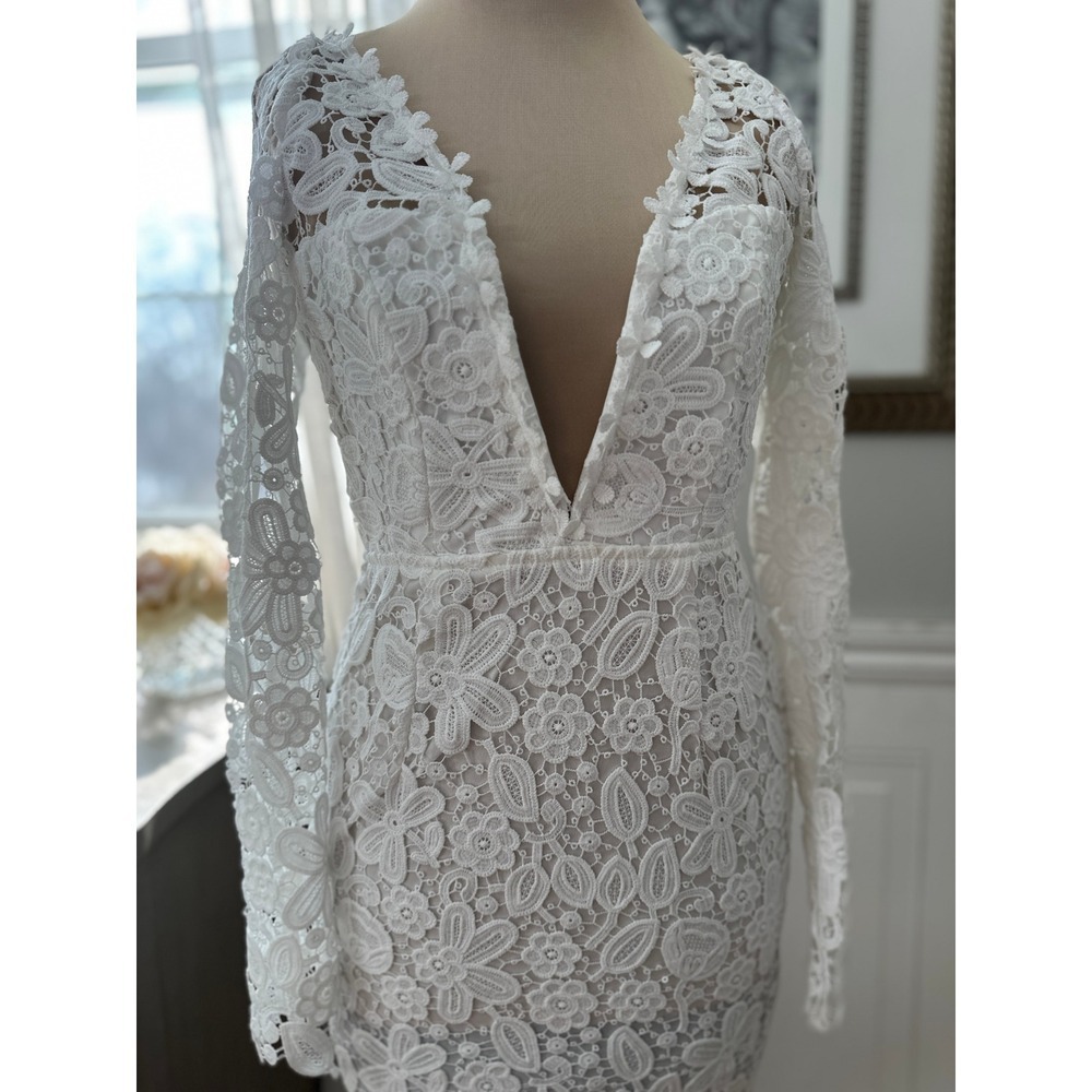 Selfie Leslie Lace Mini Dress White Long Sleeve Bachelorette Rehearsal Dinner XS